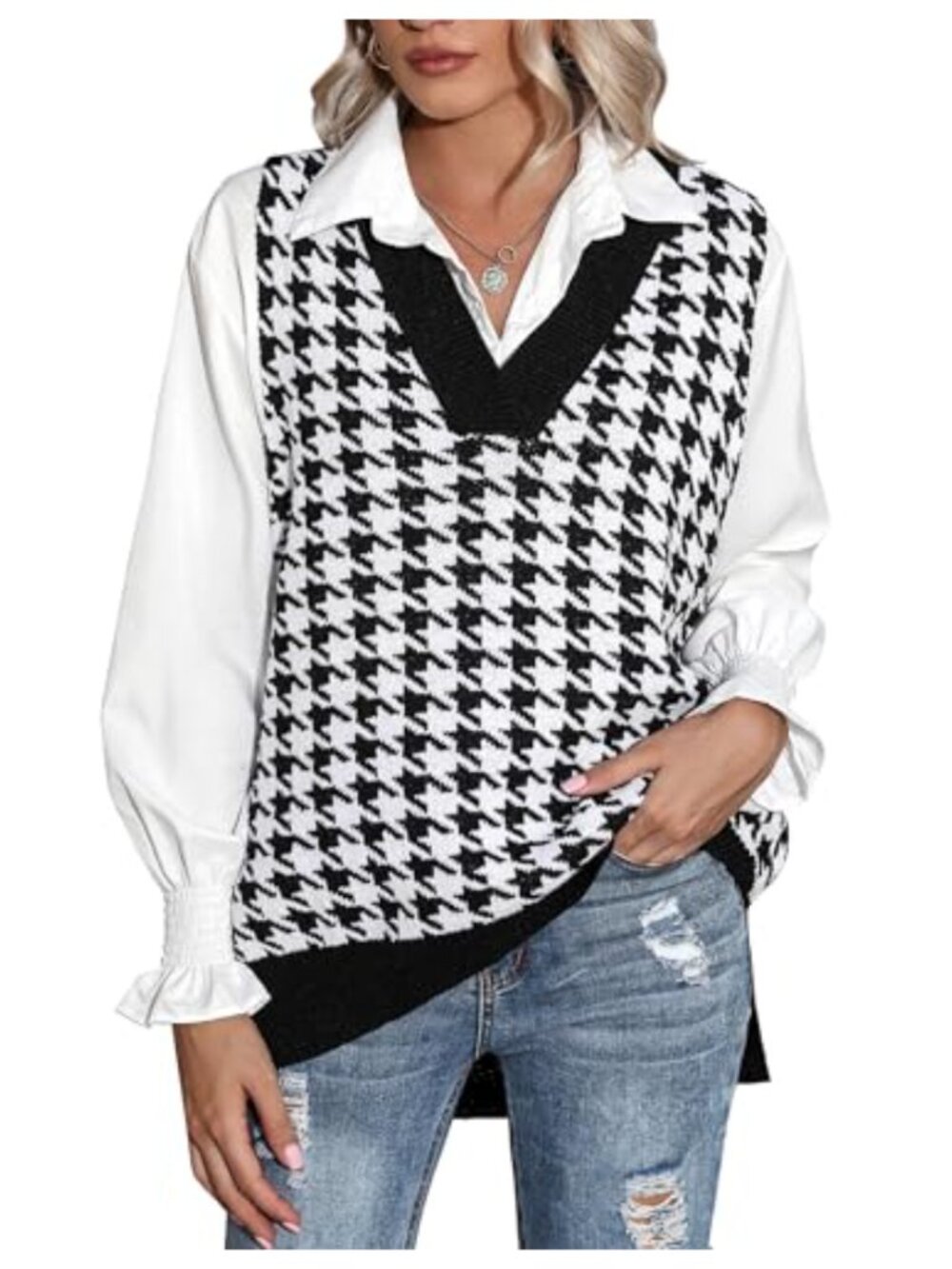 Oversized V-Neck Sleeveless Knit Sweater Vest Women Fall Pullover